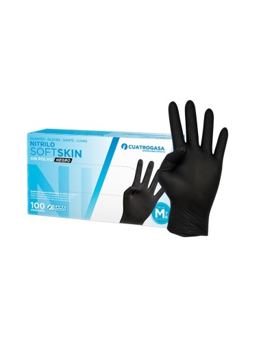 Guantes de nitrilo sin polvo Soft Skin. Color negro. 100uds.